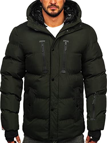 BOLF Herren Winterjacke Steppjacke Sportjacke Daunenjacke Puffer Jacket Kapuze Stehkragen Warm Gefüttert Gepolstert Wasserabweisend Winddicht Outdoor Casual Style Street Look 5M771 Khaki M [4D4] von BOLF