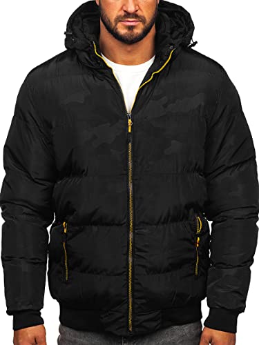 BOLF Herren Winterjacke Steppjacke Sportjacke Daunenjacke Puffer Jacket Kapuze Stehkragen Warm Gefüttert Gepolstert Wasserabweisend Winddicht Outdoor Casual Style Street Look 7270 Schwarz L [4D4] von BOLF