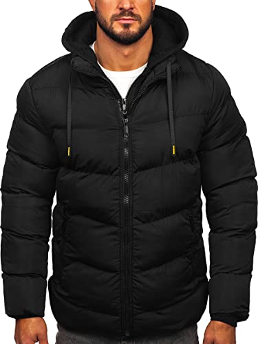 BOLF Herren Winterjacke Steppjacke Sportjacke Daunenjacke Puffer Jacket Kapuze Stehkragen Warm Gefüttert Gepolstert Wasserabweisend Winddicht Outdoor Casual Style Street Look 7325 Schwarz M [4D4] von BOLF