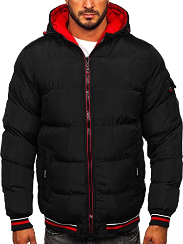 BOLF Herren Winterjacke Steppjacke Sportjacke Daunenjacke Puffer Jacket Kapuze Stehkragen Warm Gefüttert Gepolstert Wasserabweisend Winddicht Outdoor Casual Style Street Look 7410 Schwarz-Rot M [4D4] von BOLF