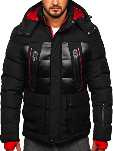 BOLF Herren Winterjacke Steppjacke Sportjacke Daunenjacke Puffer Jacket Kapuze Stehkragen Warm Gefüttert Gepolstert Wasserabweisend Winddicht Outdoor Casual Style Street Look 99527 Schwarz S [4D4] von BOLF