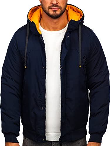 BOLF Herren Winterjacke Steppjacke Sportjacke Puffer Jacket Kapuze Warm Gefüttert Gepolstert Wasserabweisend Winddicht Outdoor Casual Style Street Look 27M8100 Dunkelblau M [4D4] von BOLF