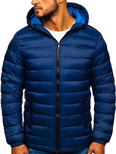 BOLF Herren Winterjacke Steppjacke mit Kapuze Daunenjacke Reißverschluss Sportjacke Zip Wärme Freizeit Outdoor Basic Casual Style JP1101 Dunkelblau M [4D4] von BOLF