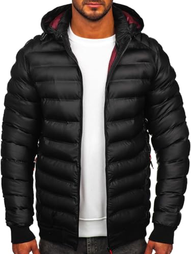 BOLF Herren Winterjacke Steppjacke Übergangsjacke Puffer Daunenjacke Reißverschluss Sportjacke Fell Kapuze Gepolstert Zip Outdoor Casual Style 22M325 Schwarz S [4D4] von BOLF