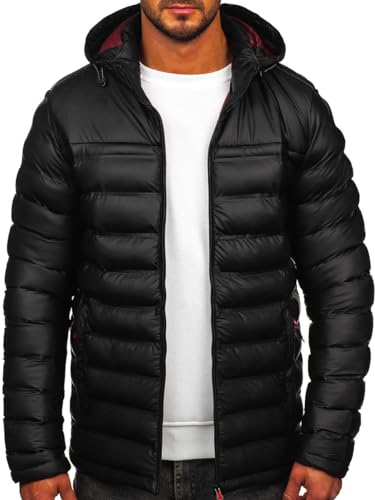 BOLF Herren Winterjacke Steppjacke Übergangsjacke Puffer Daunenjacke Reißverschluss Sportjacke Fell Kapuze Gepolstert Zip Outdoor Casual Style 22M326 Schwarz XL [4D4] von BOLF