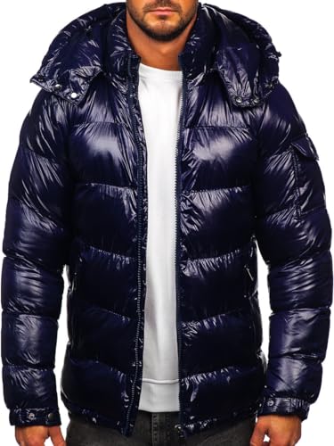 BOLF Herren Winterjacke Steppjacke Übergangsjacke Puffer Daunenjacke Reißverschluss Sportjacke Fell Kapuze Gepolstert Zip Outdoor Casual Style 9976 Dunkelblau XL [4D4] von BOLF