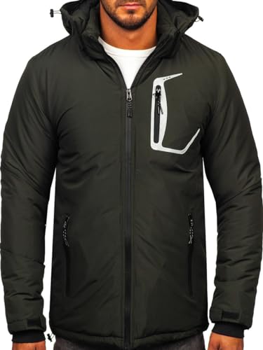 BOLF Herren Winterjacke Steppjacke Übergangsjacke Puffer Daunenjacke Reißverschluss Sportjacke Fell Kapuze Gepolstert Zip Outdoor Casual Style HKK2025 Khaki 3XL [4D4] von BOLF
