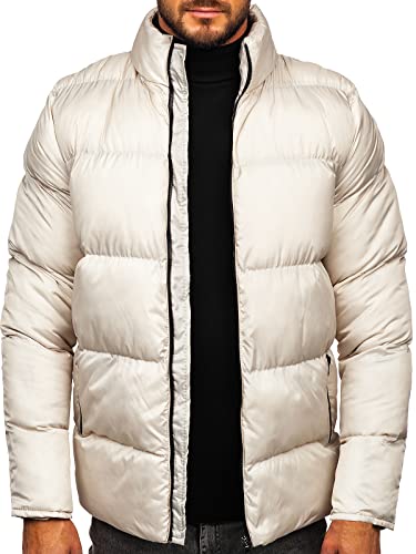 BOLF Herren Winterjacke Steppjacke mit Kapuze Daunenjacke Pufferjacke Sportjacke Zip Wärme Freizeit Outdoor Basic Casual Style 0025 Beige L [4D4] von BOLF