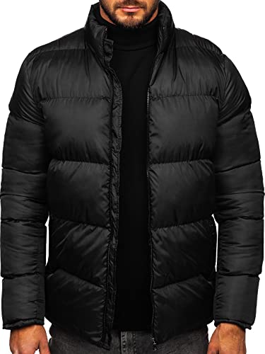 BOLF Herren Winterjacke Steppjacke mit Kapuze Daunenjacke Pufferjacke Sportjacke Zip Wärme Freizeit Outdoor Basic Casual Style 0025 Schwarz S [4D4] von BOLF