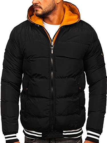 BOLF Herren Winterjacke Steppjacke mit Kapuze Daunenjacke Reißverschluss Sportjacke Zip Wärme Freizeit Outdoor Basic Casual Style 6900 Schwarz XXL [4D4] von BOLF