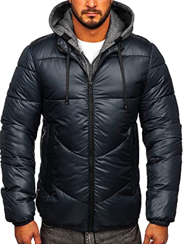 BOLF Herren Winterjacke Steppjacke mit Kapuze Daunenjacke Reißverschluss Sportjacke Zip Wärme Freizeit Outdoor Basic Casual Style B2906 Dunkelgrau 3XL [4D4] von BOLF