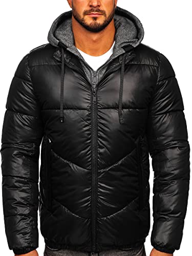 BOLF Herren Winterjacke Steppjacke mit Kapuze Daunenjacke Reißverschluss Sportjacke Zip Wärme Freizeit Outdoor Basic Casual Style B2906 Schwarz 3XL [4D4] von BOLF