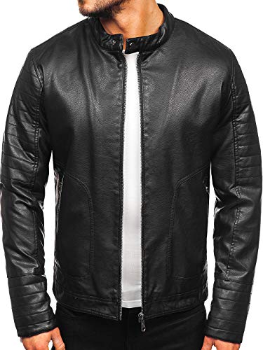 BOLF Herren Winterjacke Warm Gefüttert Lederjacke Kunstlederjacke mit Reißverschluss Bikerjacke Pilotenjacke Fliegerjacke Bomberjacke Freizeitjacke Classic Casual Style ALNWICK 92531 Schwarz XXL [4D4] von BOLF