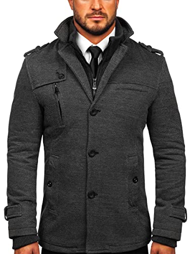 BOLF Herren Wintermantel Kurzmantel Winterjacke Trenchcoat Mäntel Übergangsmantel Übergangsjacke Stehkragen Reverskragen Wollmischung Elegant Business Warm Gefüttert 88802 Grau L [D4D] von BOLF