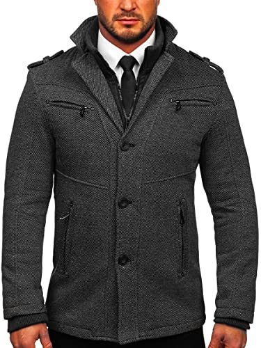 BOLF Herren Wintermantel Kurzmantel Winterjacke Trenchcoat Mäntel Übergangsmantel Übergangsjacke Stehkragen Reverskragen Wollmischung Elegant Business Warm Gefüttert 88803 Grau L [D4D] von BOLF