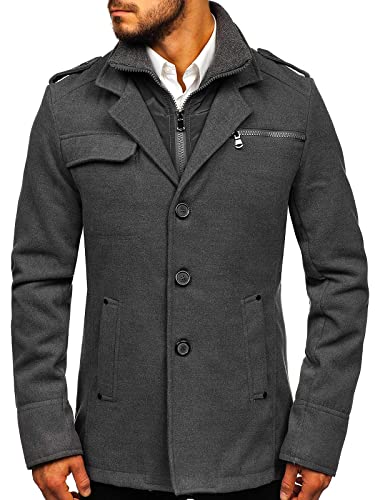 BOLF Herren Mantel Kurzmantel Wintermantel Winter Jacket Business Freizeit Reverskragen Herbst Jacke Mittellang Warm Gefüttert Elegant Style 8856 Grau L [4D4] von BOLF