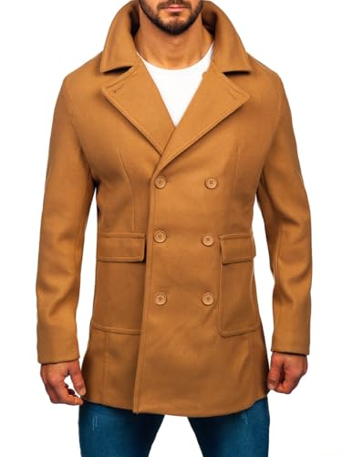 BOLF Herren Wintermantel Lang Zweireihiger Mantel mit Hochkragen Winterjacke Wollmantel Stehkragen Warme Gefüttert Winter Langmantel Slim Fit Business Elegant 11Z8215A2 Camel L [4D4] von BOLF