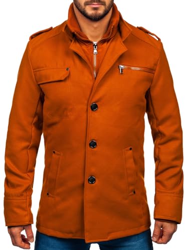 BOLF Herren Wintermantel Lang Zweireihiger Mantel mit Hochkragen Winterjacke Wollmantel Stehkragen Warme Gefüttert Winter Langmantel Slim Fit Business Elegant 8856A1 Camel M [4D4] von BOLF