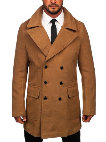 BOLF Herren Wintermantel Lang Zweireihiger Mantel mit Hochkragen Winterjacke Wollmantel Stehkragen Warme Gefüttert Winter Langmantel Slim Fit Business Elegant J.BOYZ 1048A2 Camel M [4D4] von BOLF