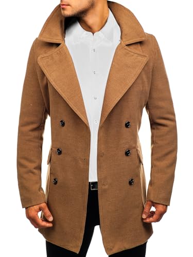 BOLF Herren Wintermantel Lang Zweireihiger Mantel mit Hochkragen Winterjacke Wollmantel Stehkragen Warme Gefüttert Winter Langmantel Slim Fit Business Elegant J.BOYZ 1048C Camel M [4D4] von BOLF