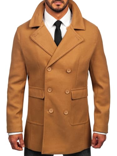 BOLF Herren Wintermantel Lang Zweireihiger Mantel mit Hochkragen Winterjacke Wollmantel Stehkragen Warme Gefüttert Winter Langmantel Slim Fit Business Elegant J.STYLE 11Z8215 Camel XXL [4D4] von BOLF