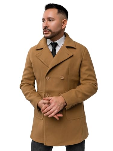 BOLF Herren Wintermantel Lang Zweireihiger Mantel mit Hochkragen Winterjacke Wollmantel Stehkragen Warme Gefüttert Winter Langmantel Slim Fit Business Elegant J.STYLE 11Z8215A1 Camel XL [4D4] von BOLF