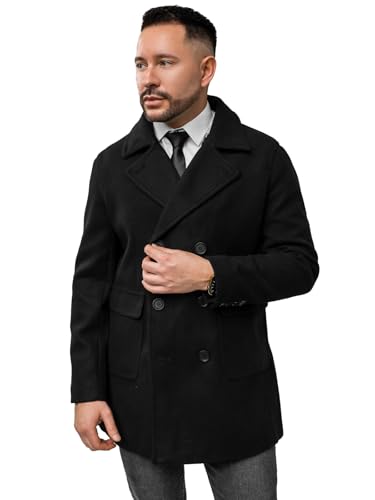 BOLF Herren Wintermantel Lang Zweireihiger Mantel mit Hochkragen Winterjacke Wollmantel Stehkragen Warme Gefüttert Winter Langmantel Slim Fit Business Elegant J.STYLE 11Z8215A1 Schwarz L [4D4] von BOLF