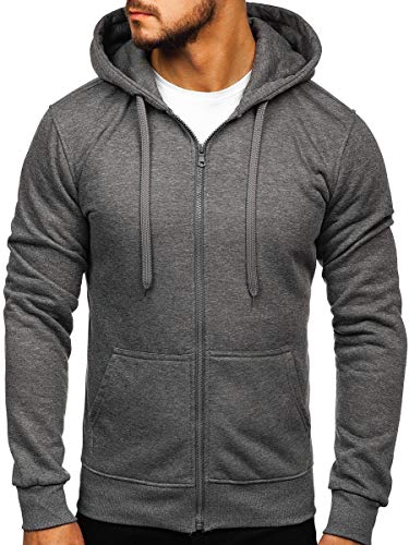 BOLF Herren Kapuzenpullover Hoodie Sweatshirt mit Kapuze Reißverschluss Pullover Pulli Langarmshirt Freizeit Sport Fitness Outdoor Casual Style 2008 Anthrazit M [1A1] von BOLF