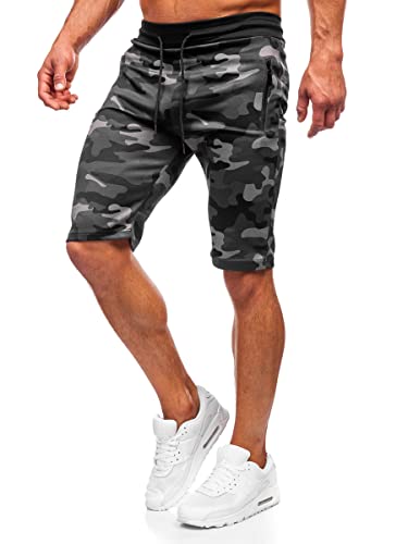 BOLF Kurze Hosen Shorts Sweatshorts Laufshorts Sport Sommer Baumwolle Soft Weicher Stoff elastische Bund mit Kordel und Eingriffstaschen Camouflage Military Style HL9217 Grau XXL [7G7] von BOLF