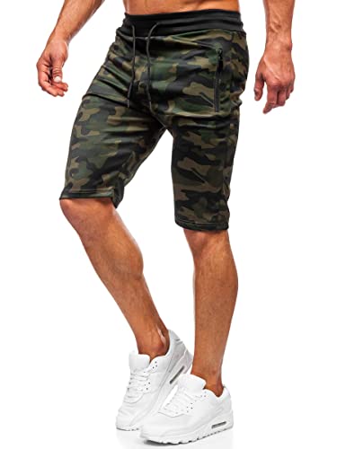 BOLF Kurze Hosen Shorts Sweatshorts Laufshorts Sport Sommer Baumwolle Soft Weicher Stoff elastische Bund mit Kordel und Eingriffstaschen Camouflage Military Style HL9217 Khaki L [7G7] von BOLF