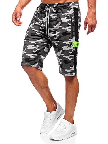 BOLF Kurze Hosen Shorts Sweatshorts Laufshorts Sport Sommer Baumwolle Soft Weicher Stoff elastische Bund mit Kordel und Eingriffstaschen Camouflage Military Style HW2636 Grau M [7G7] von BOLF