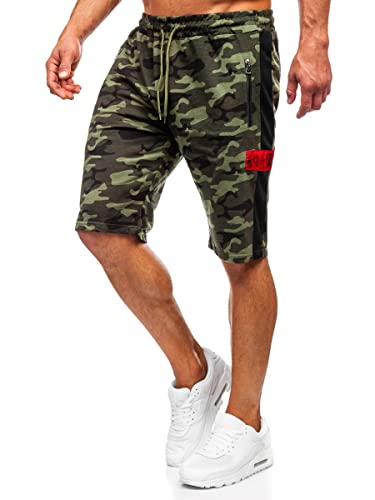 BOLF Kurze Hosen Shorts Sweatshorts Laufshorts Sport Sommer Baumwolle Soft Weicher Stoff elastische Bund mit Kordel und Eingriffstaschen Camouflage Military Style HW2636 Khaki L [7G7] von BOLF