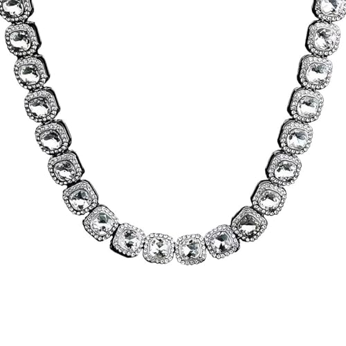BOLFFU Iced Out 12 Mm Quadratische Diamant Tenniskette Mit Kubanischen Gliedern,Mikro Pavé Halskette Mit Kubischen Zicron Strasssteinen for Männer Und Frauen (76CM) von BOLFFU