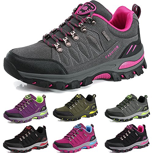 BOLOG Outdoor-Halbschuhe, Wanderschuhe, rutschfeste Kletterschuhe, leicht, atmungsaktiv, Trekkingschuhe für Damen und Herren, Grau - Grau/Pink - Größe: 36.5 EU von BOLOG