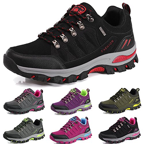 BOLOG Outdoor-Halbschuhe, Wanderschuhe, rutschfeste Kletterschuhe, leicht, atmungsaktiv, Trekkingschuhe für Damen und Herren, Schwarz - schwarz / rot - Größe: 39 1/3 EU von BOLOG