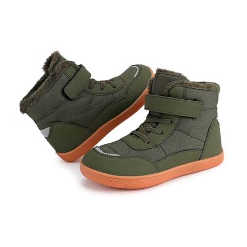 BOLUOBAO Barfussschuhe-Kinder-Winter-Wasserdicht-Rutschfeste-Plüschfütterung-Wanderschuhe-Leicht-Rutschfest-Winterstiefel-mit-breiter-Zehenbox-Wander-Schneestiefel-für-Mädchen-und-Jungen von BOLUOBAO