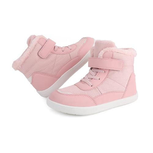 BOLUOBAO Barfussschuhe-Kinder-Winter-Wasserdicht-Rutschfeste-Plüschfütterung-Wanderschuhe-Leicht-Rutschfest-Winterstiefel-mit-breiter-Zehenbox-Wander-Schneestiefel-für-Mädchen-und-Jungen von BOLUOBAO