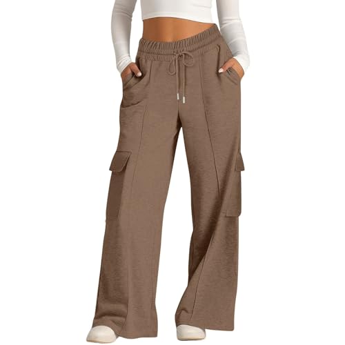 BOLUOBAO Jogginghose Damen Baggy Freizeithose High Waist Sporthose Trainingshose Bein Sweatpants mit Elastischem Sweathose Outdoor mit Taschen von BOLUOBAO