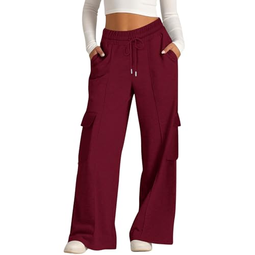 BOLUOBAO Jogginghose Damen Baggy Freizeithose High Waist Sporthose Trainingshose Bein Sweatpants mit Elastischem Sweathose Outdoor mit Taschen von BOLUOBAO