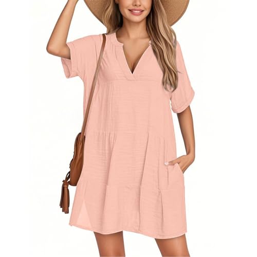 BOLUOBAO Strandkleid Damen Bikini Cover-Up Strandponcho Sommer Strand Kleid V Ausschnitt mit Taschen Sommerkleid Pareos & Strandkleider von BOLUOBAO