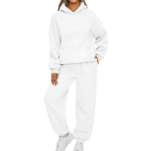 BOLUOBAO Trainingsanzug-Damen-Y2K-Jogginganzug-Set-Baumwolle-Sportanzüge-Einfarbig-Tracksuit-Lässig-Zweiteiler-Sporthose+Langarm-Hoodie-mit-Taschen-Warm-Freizeitanzug-Bequemes-Activewear von BOLUOBAO