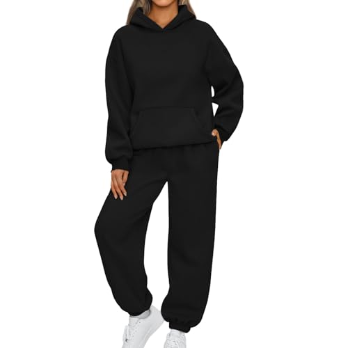 BOLUOBAO Trainingsanzug-Damen-Y2K-Jogginganzug-Set-Baumwolle-Sportanzüge-Einfarbig-Tracksuit-Lässig-Zweiteiler-Sporthose+Langarm-Hoodie-mit-Taschen-Warm-Freizeitanzug-Bequemes-Activewear von BOLUOBAO