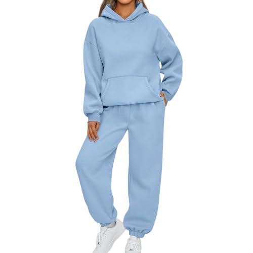 BOLUOBAO Trainingsanzug-Damen-Y2K-Jogginganzug-Set-Baumwolle-Sportanzüge-Einfarbig-Tracksuit-Lässig-Zweiteiler-Sporthose+Langarm-Hoodie-mit-Taschen-Warm-Freizeitanzug-Bequemes-Activewear von BOLUOBAO