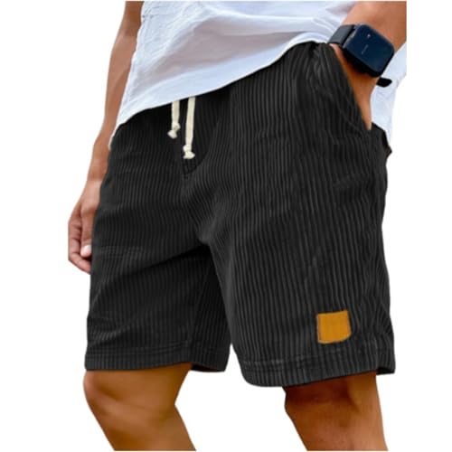 Cord Shorts Herren Kurz Stretch Baumwolle Elastische Taille Sommer Bermuda Freizeitshorts Sweatshorts Corduroy mit Taschen von BOLUOBAO