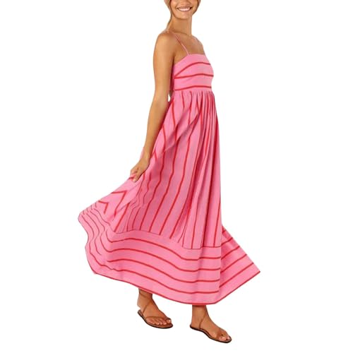 Sommerkleider-Damen-Leicht-und-Luftig-Boho-Kleid-Casual-Striped-Ärmellos-A-Linie-Spaghettiträger-Strandkleid-Lose-Freizeit-Back-Smocked-Schicke-Bohemian-Frühlingskleid-Dresses-for-Women von BOLUOBAO