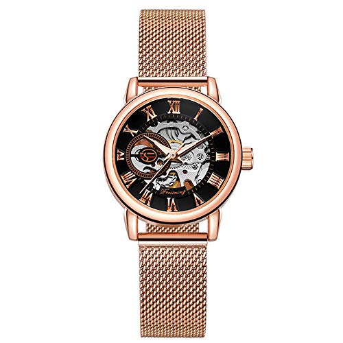 BOLYTE Analoge Automatikuhr für Damen mit Skelettzifferblatt und geflochtenem Edelstahlarmband, Rosa und Schwarz BOLYTE Analoge Automatikuhr für Damen mit Skelettzifferblatt und geflochtenem Edelstahlarmband, Rosa und Schwarz von BOLYTE