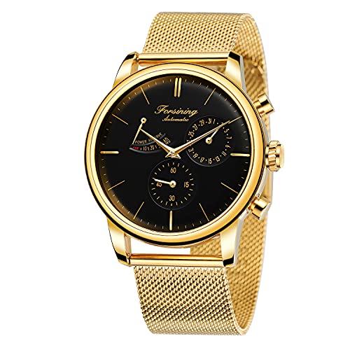 BOLYTE Herren-Armbanduhr Automatisch Mechanisch Analog, Seagull-Uhrwerk Automatische Datumsanzeige Gangreserve-Anzeige Edelstahlband Business-Armbanduhr, Goldfarben/Schwarz von BOLYTE