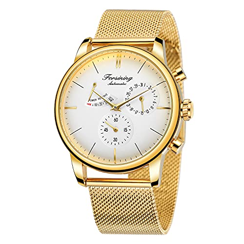 BOLYTE Herren-Armbanduhr Automatisch Mechanisch Analog, Seagull-Uhrwerk Automatische Datumsanzeige Gangreserve-Anzeige Edelstahlband Business-Armbanduhr, Goldweiß von BOLYTE