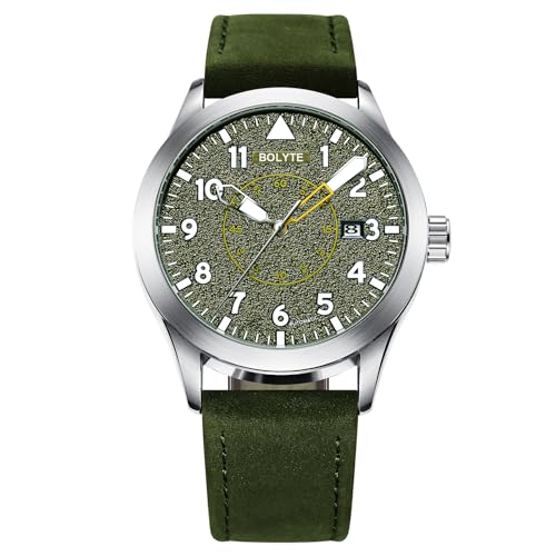 BOLYTE Automatische mechanische Herren-Armbanduhr, selbstaufziehend, automatisches Datum, Militär, Sport, Herren-Armbanduhr mit Lederband, Edelstahlband, grün, Militär BOLYTE Automatische mechanische Herren-Armbanduhr, selbstaufziehend, automatisches Datum, Militär, Sport, Herren-Armbanduhr mit Lederband, Edelstahlband, grün, Militär von BOLYTE