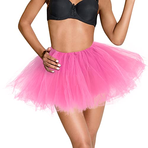BOMAROLAN Damen Erwachsene Tutu Röcke Klassische 5 Schichten Übergröße Tüll Ballettröcke für Frauen Halloween Kostüm, Pink, 4XL-6XL Große Größen von BOMAROLAN